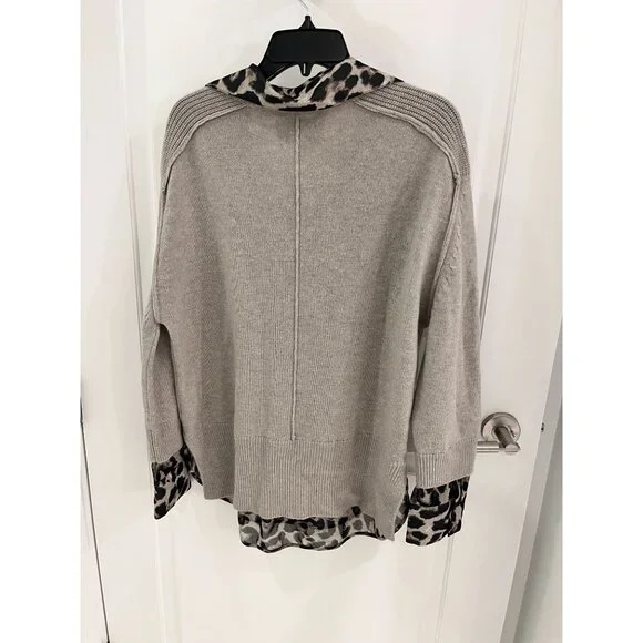 BROUCHU WALKER Layered Leopard Animal Print Sweater Sz LARGE Cashmere Wool - Picture 6 of 9